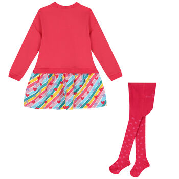 Girls Pink Hearts & Stars Dress Set